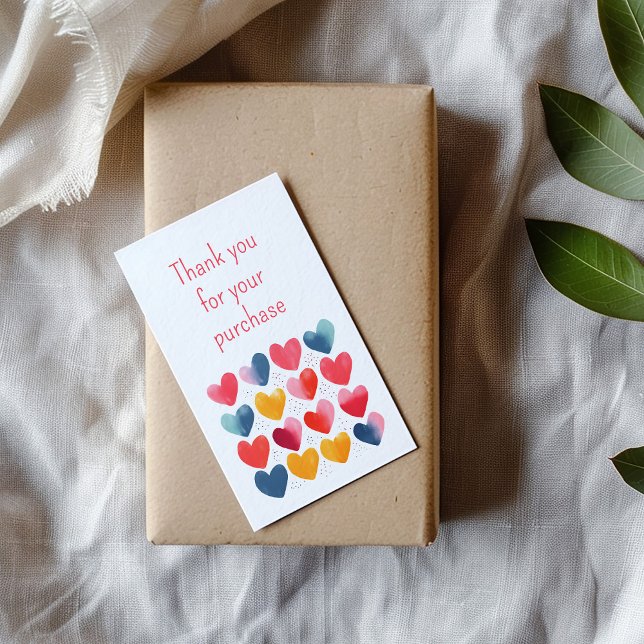 Vielen Dank für Ihre Liebe Herzeinführungskarte Begleitkarte (Thank you customer insert card with colorful hearts on kraft gift box.)