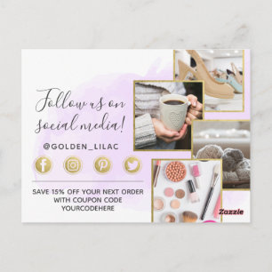 Vielen Dank für Ihre Lila Wasserfarbe & Gold 4-Fot Postkarte