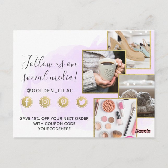 Vielen Dank für Ihre Lila Wasserfarbe & Gold 4-Fot Postkarte (Rückseite)