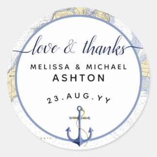 Vielen Dank für Ihre Nautical Chart Anchor Hochzei Runder Aufkleber