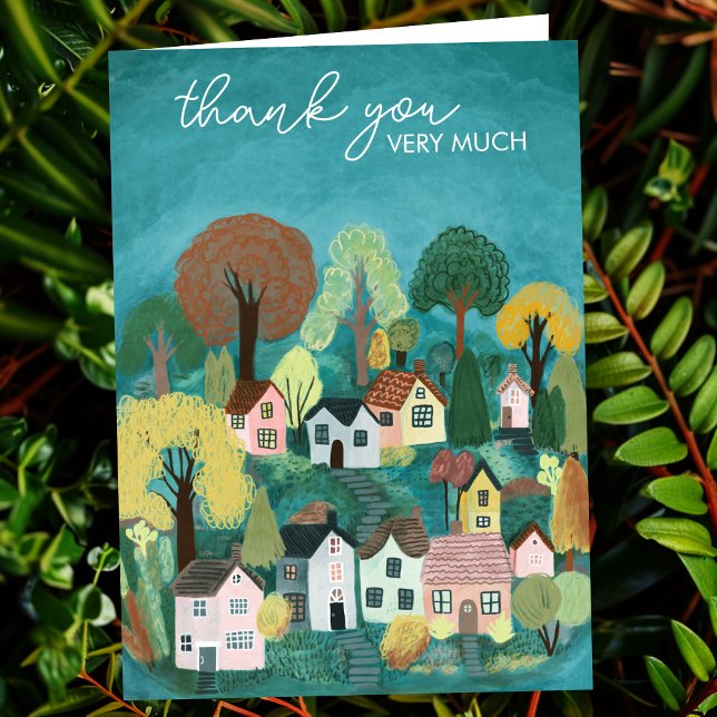 VIELEN DANK FÜR IHRE Niedliche Country Village Ill Karte (THANK YOU Cute Country Village Illustration painting Custom blank Card
)