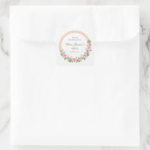 Vielen Dank für Ihre Rose & Baby's Breath Bridal W Quadratischer Aufkleber