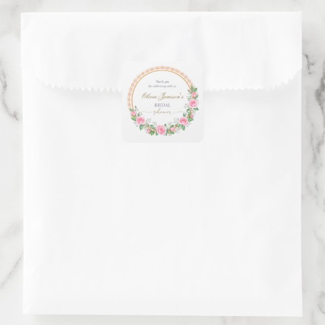 Vielen Dank für Ihre Rose & Baby's Breath Bridal W Quadratischer Aufkleber (Tasche)