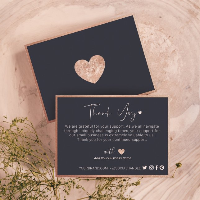 Vielen Dank für Ihre Rose Gold Heart Navy Treuekarte (Thank You For Your Business Rose Gold Heart Navy Loyalty Card)