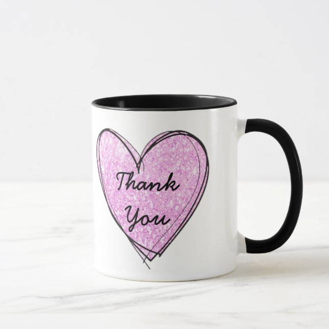 Vielen Dank für Ihre Tasse mit rosa Herz und Zitat (Rechts)
