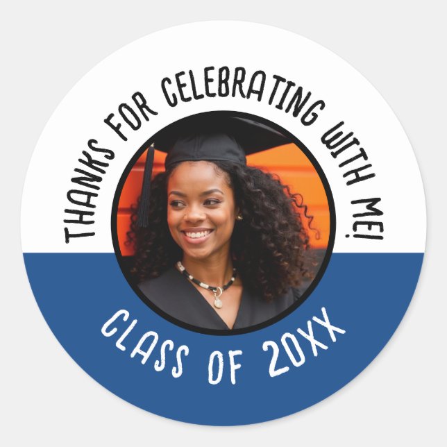 Vielen Dank für Ihre Teilnahme an der Me Grad Foto Runder Aufkleber (Vorderseite)