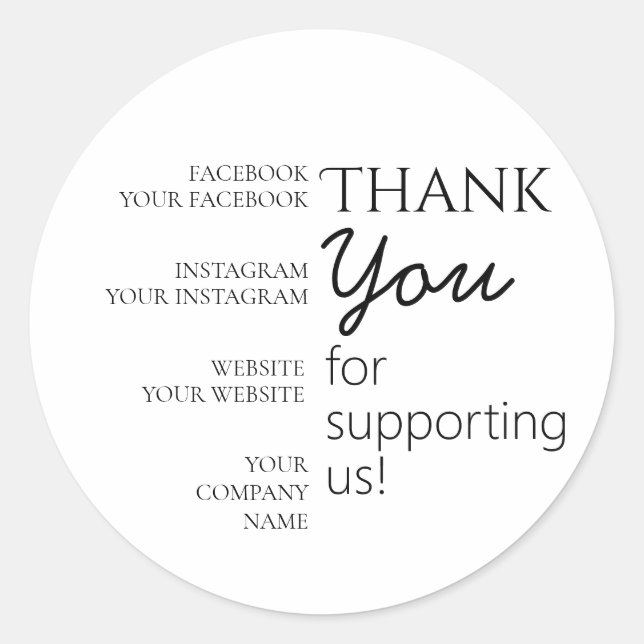 Vielen Dank für Ihre Unterstützung für uns Runder Aufkleber (Vorderseite)