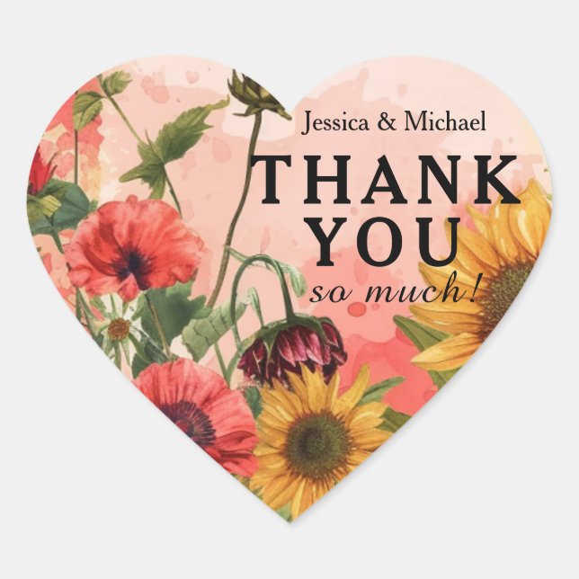 🌻 Vielen Dank für Ihre vielen Sonnen Petals & Sca Herz-Aufkleber (Vorderseite)