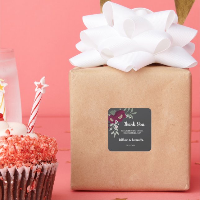 Vielen Dank für Ihren Besuch bei Floral Marsala We Quadratischer Aufkleber (Party)