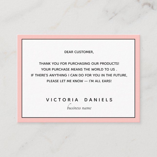 Vielen Dank für Ihren Kauf | Rosa Feminine Begleitkarte (Vorderseite)