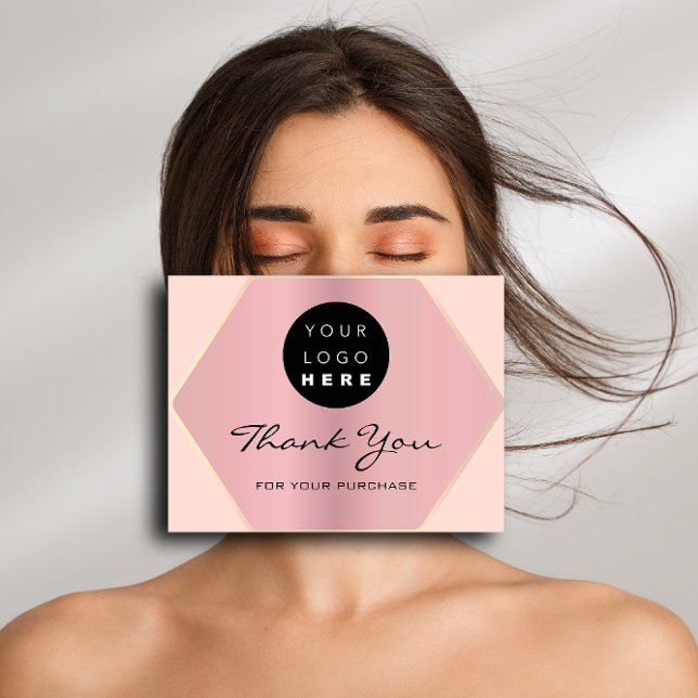Vielen Dank für Ihren Kauf Rosa Gold Logo Postkarte (Thank You For Your Purchase Pink Rose Gold Logo Postcard)