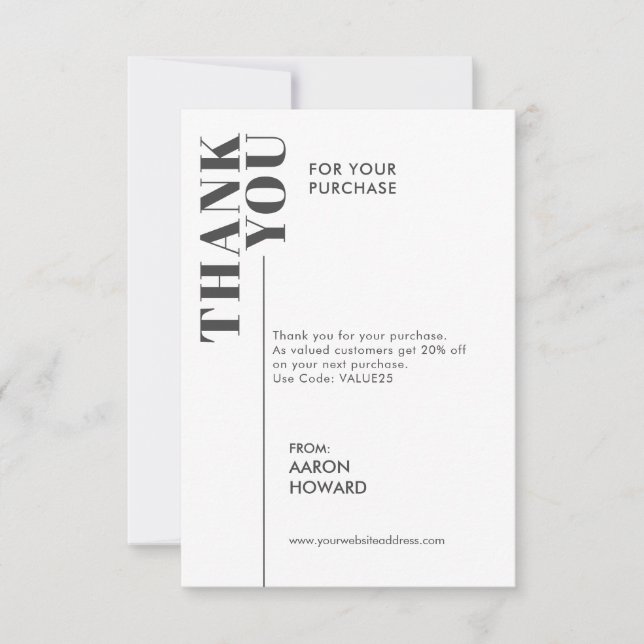 Vielen Dank für Ihren Kauf, schwarz und weiß Dankeskarte (Vorderseite)