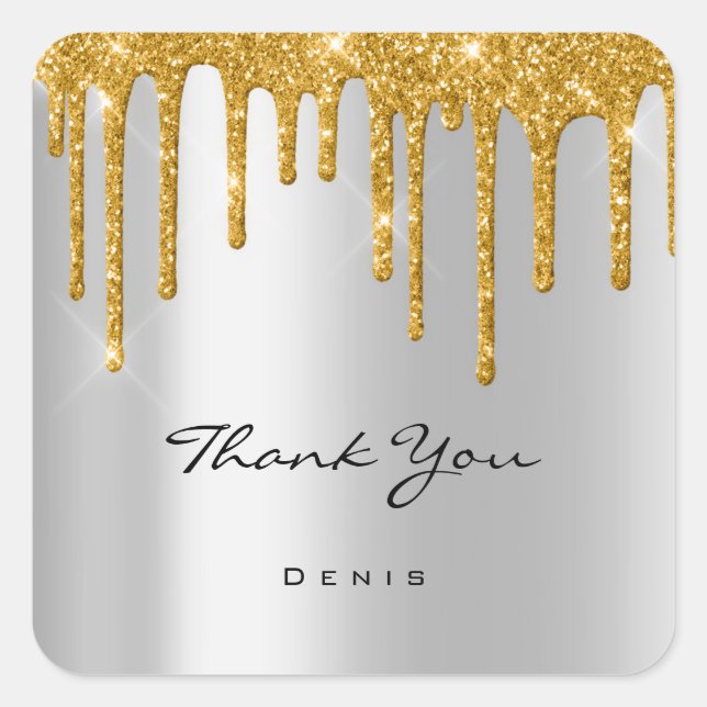 Vielen Dank für Ihren Namen Wedding Silver Gray Go Quadratischer Aufkleber (Vorderseite)