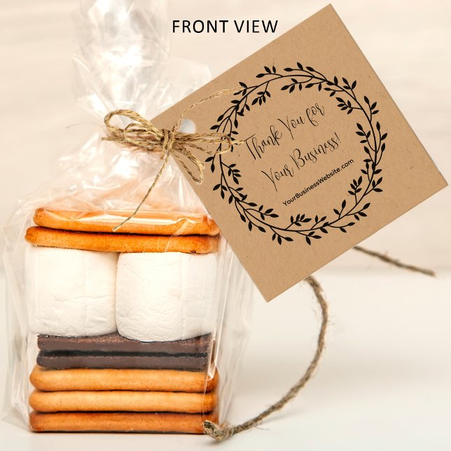 Vielen Dank für Ihren QR-Code in Ihrem Unternehmen Geschenkanhänger (Wreath Thank You For Your Business Insert QR Code Real Kraft Paper Favor Tags - Front View)