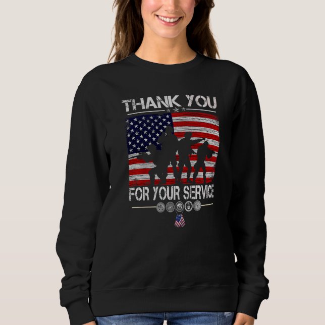 Vielen Dank für Ihren Service Patriotic Veterans D Sweatshirt (Vorderseite)