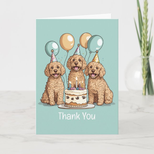 Vielen Dank, Geburtstag Goldendoodle Hunde Dankeskarte (Vorderseite)