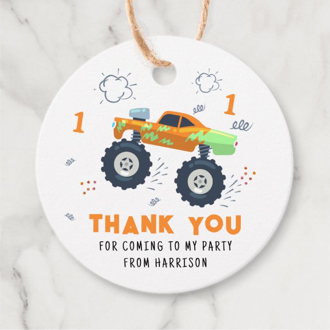 Vielen Dank Geburtstag modernen Monster Autos Name Geschenkanhänger (Vorderseite)