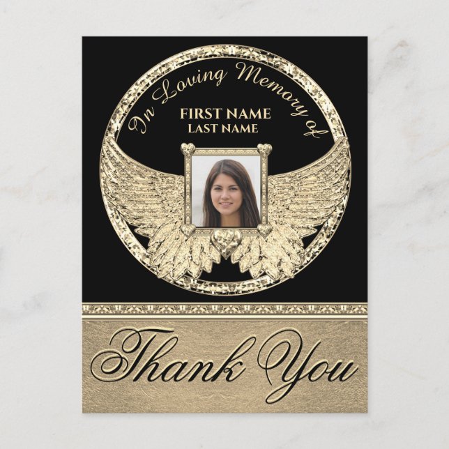 Vielen Dank Gold Angel Wings Postkarte (Vorderseite)