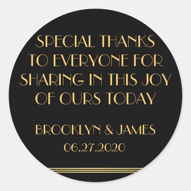 Vielen Dank Gold Black Great Gatsby Wedding Sticke Runder Aufkleber (Vorderseite)