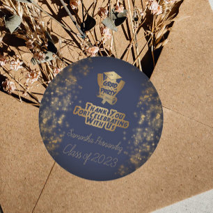 Vielen Dank Gold Glitzer Navy Blue Graduation Part Runder Aufkleber