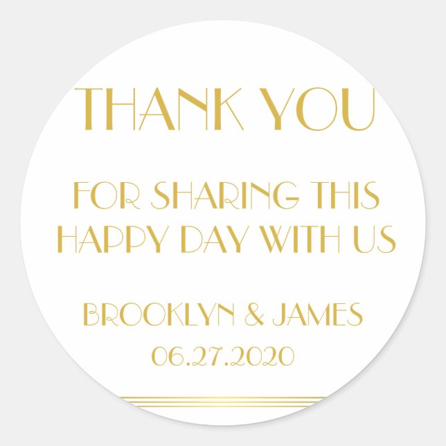 Vielen Dank Gold Great Gatsby Wedding Stickers (Vorderseite)