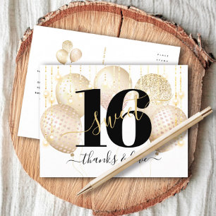 Vielen Dank Gold Luxury Sweet 16 Birthday Balloons Postkarte