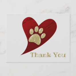Vielen Dank Gold Paw Print Red Heart Wertschätzung Postkarte