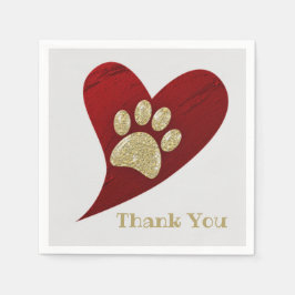 Vielen Dank Gold Paw Print Red Heart Wertschätzung Serviette