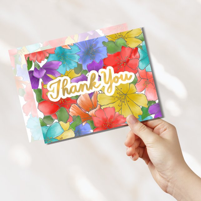 Vielen Dank Gold Script Moderne Aquarellfarben Flo Dankeskarte (Von Creator hochgeladen)