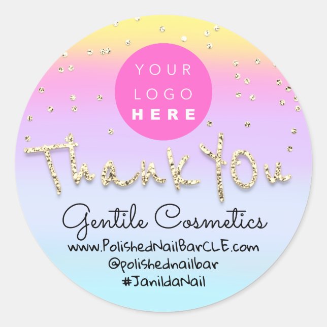 Vielen Dank Gold Sweet 16. Logo Name Ombre Blue Runder Aufkleber (Vorderseite)