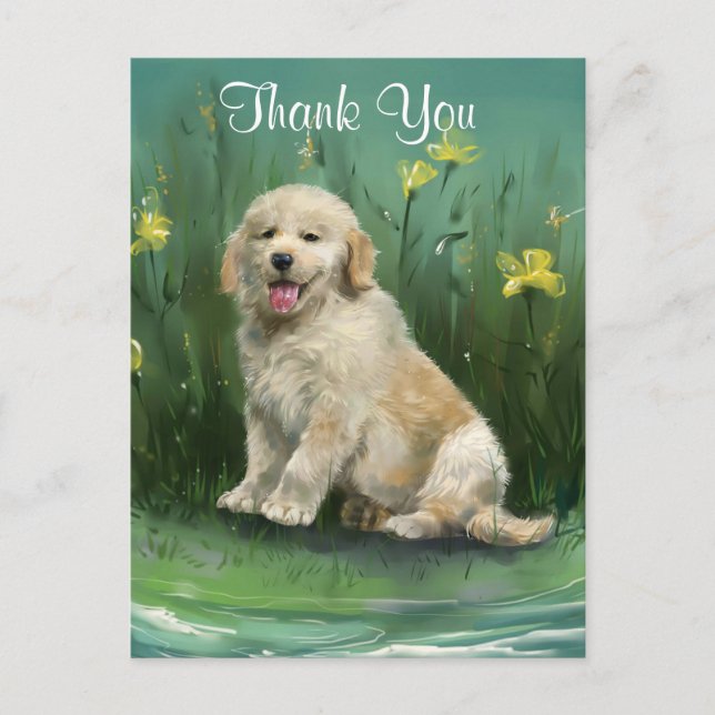 Vielen Dank, Golden Retriever Puppy Postcard Postkarte (Vorderseite)