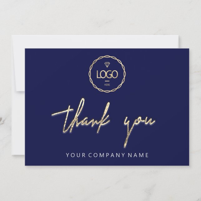 Vielen Dank Golden Script Business Logo Blue Navy Einladung (Vorderseite)