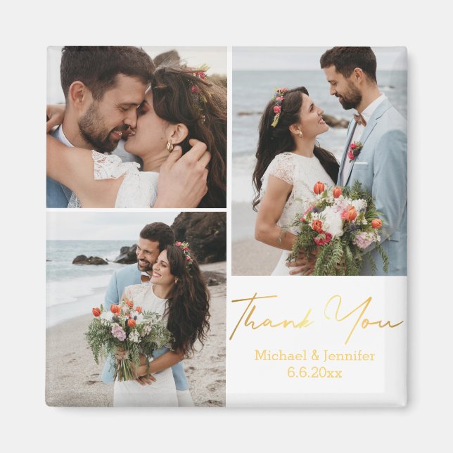 Vielen Dank, Goldkalligraphie Hochzeit 3 Fotos Magnet (Vorne)