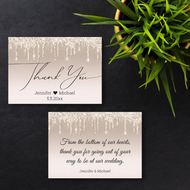 Vielen Dank, Goldluxus tropfende Glitzer Hochzeit Mitteilungskarte (Von Creator hochgeladen)