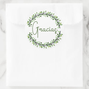 Vielen Dank, Gracias Dark Green Typografy Wreath Runder Aufkleber
