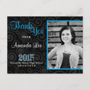 Vielen Dank Graduation Party Retro Wirbel Blue Postkarte