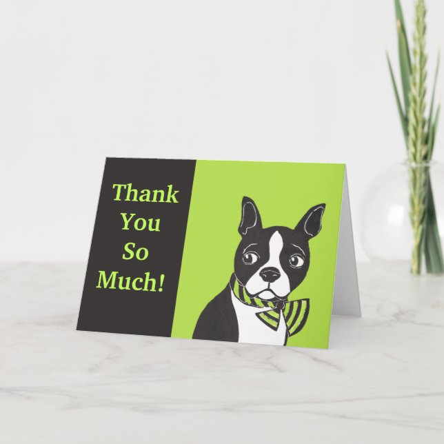 Vielen Dank! Green Black Boston Terrier Card Dankeskarte (Vorderseite)
