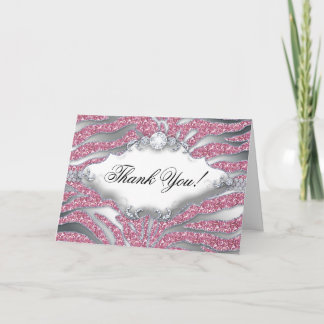 Vielen Dank Grußkarte Zebra Sparkle Pink Silver Dankeskarte