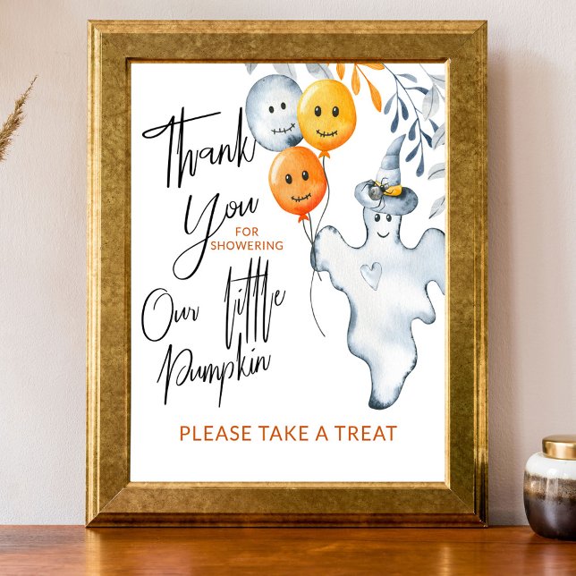 Vielen Dank Halloween Baby Shower Fevor Poster (Little Pumpkin halloween party sign)