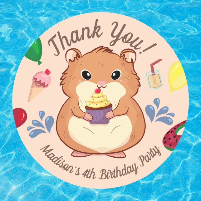 Vielen Dank Hamster Birthday Pool Party Runder Aufkleber (Von Creator hochgeladen)