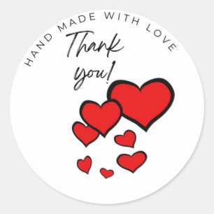 Vielen Dank Hand aus Liebe Rotharzensticker Runder Aufkleber