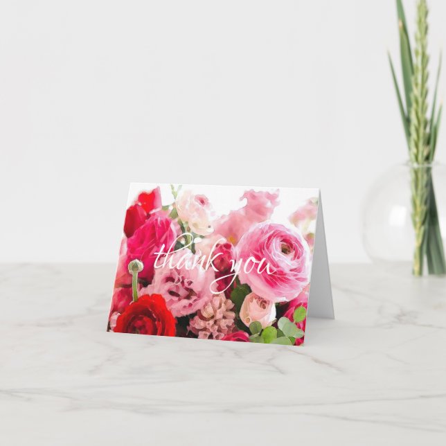 Vielen Dank Handgeschriebene Script Watercolor Ros Dankeskarte (Vorderseite)