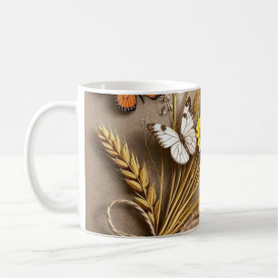 Vielen Dank Handgezeichnete Wildblumen, Weizenhalm Kaffeetasse