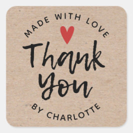 Vielen Dank, Handmade mit Liebe Rustic Kraft Class Quadratischer Aufkleber