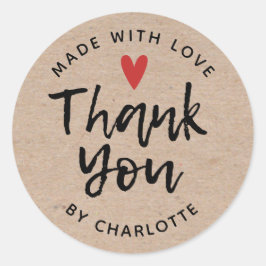 Vielen Dank Handmade mit Liebe Rustic Kraft Runder Aufkleber
