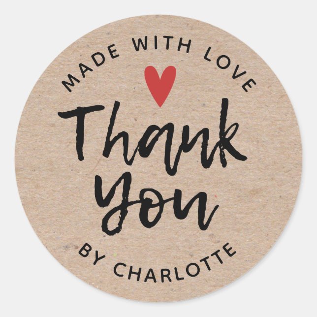 Vielen Dank Handmade mit Liebe Rustic Kraft Runder Aufkleber (Vorderseite)