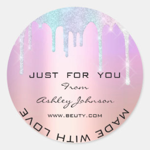 Vielen Dank, hergestellt mit Liebe Glitzer Pink Ro Runder Aufkleber