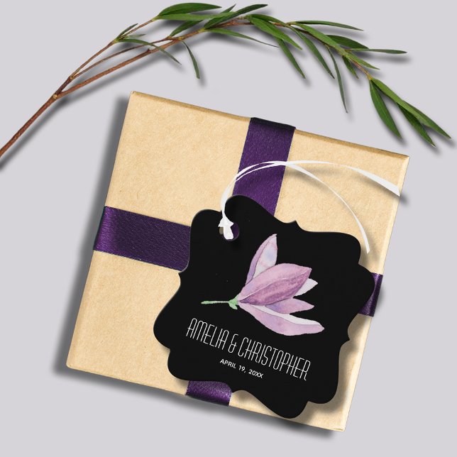 Vielen Dank, Herr Floral Geschenkanhänger (Purple Magnolia Floral Watercolor Bracket Shape Wedding Favor Tags)