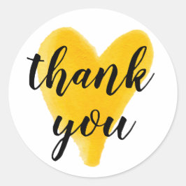 Vielen Dank Herz Aquarellhandschrift gelb Runder Aufkleber