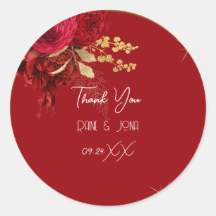 Vielen Dank Herz Bridal Sweet16th Gold Red Wreath Runder Aufkleber